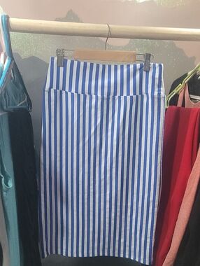 Blue and White Striped Pencil Skirt